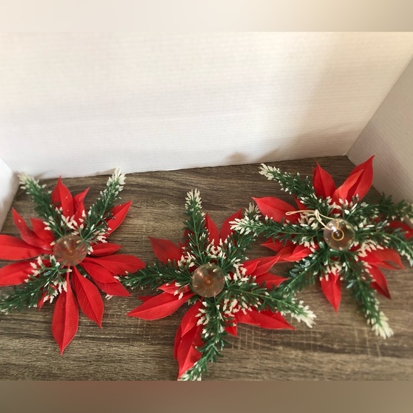 Vtg Faux Poinsettia Suction Cup Window Decor - Picture 4 of 8